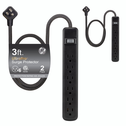 neral Electric 74544-RF1 3Ft 6-Outlet Sur Protector Power Strip, Black, Pack of 2