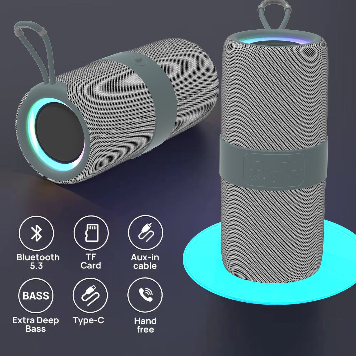 Portable Bluetooth Speaker with Deep Bass Basser, Wireless Stereo Sound Bluetooth Speaker with 5.3,IP67 Waterproof, TWS Pairing for Home Party Outdoor