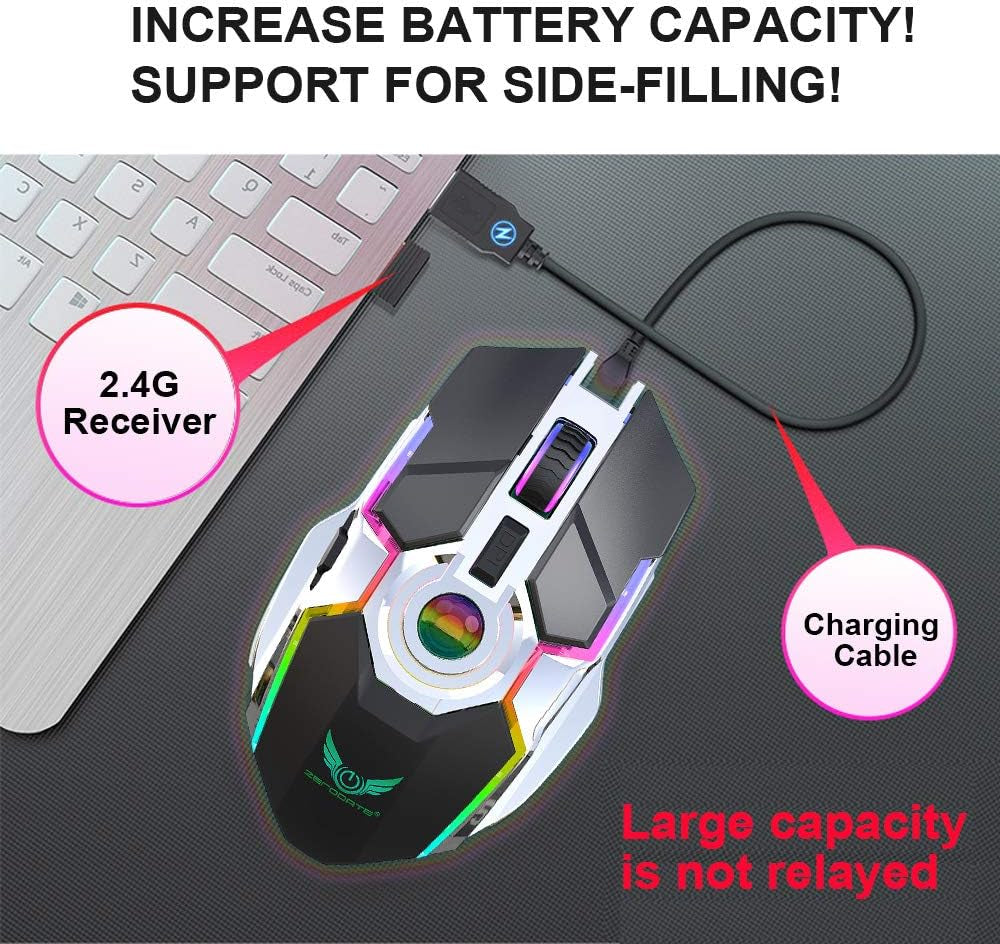 HXMJ- Rechargeable Wireless Gaming Mice with USB Receiver and Decompress Crystal Ball-Black