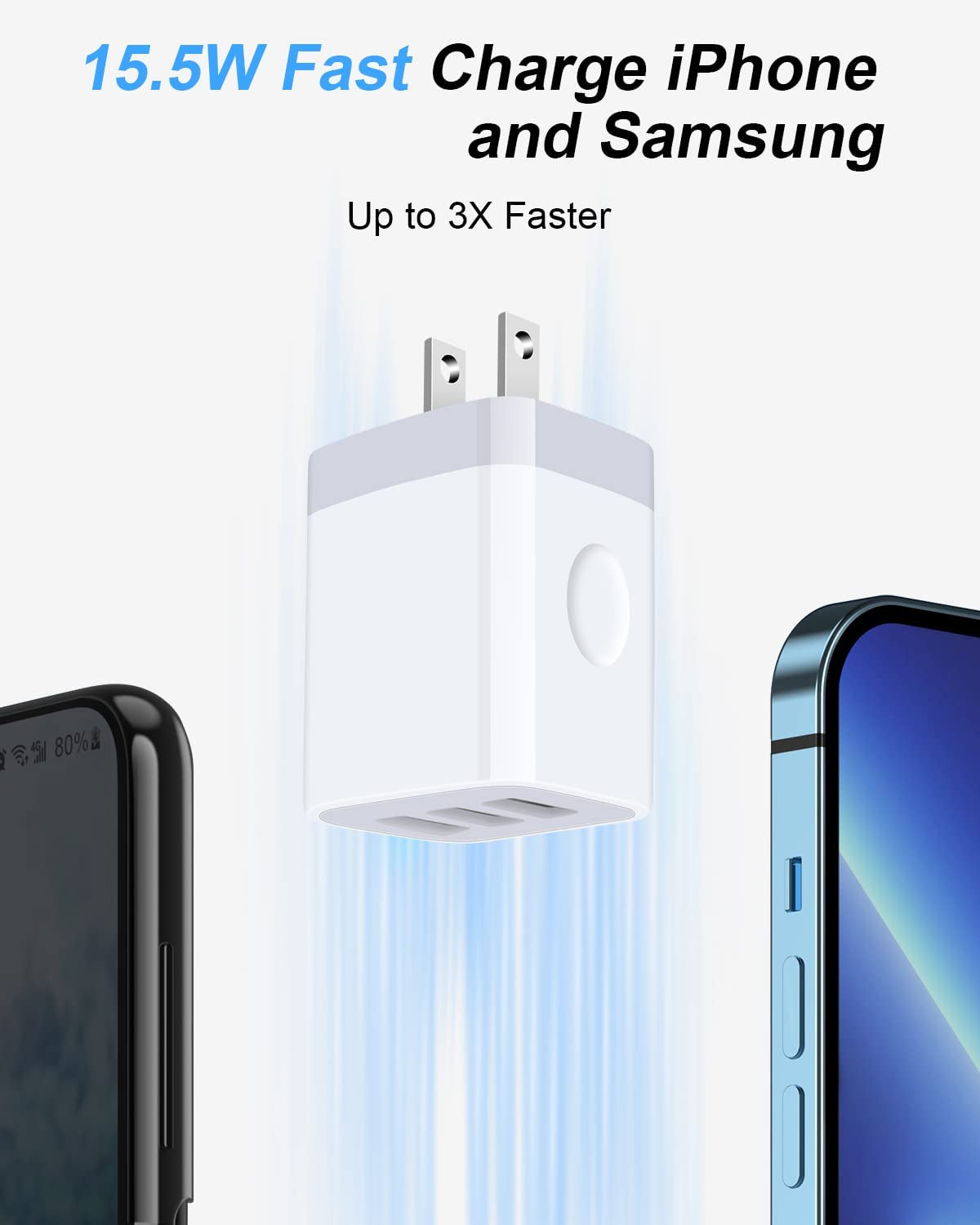 USB Charger Cube, Wall Charger Plug, AILKIN 3.1A 3-Muti Port USB Adapter Power Plug Charging Station Box Base for Iphone 15 14 13 12 Pro Max Mini SE 11 Pro Max/X/8/7, Samsung Phones USB Charging Block