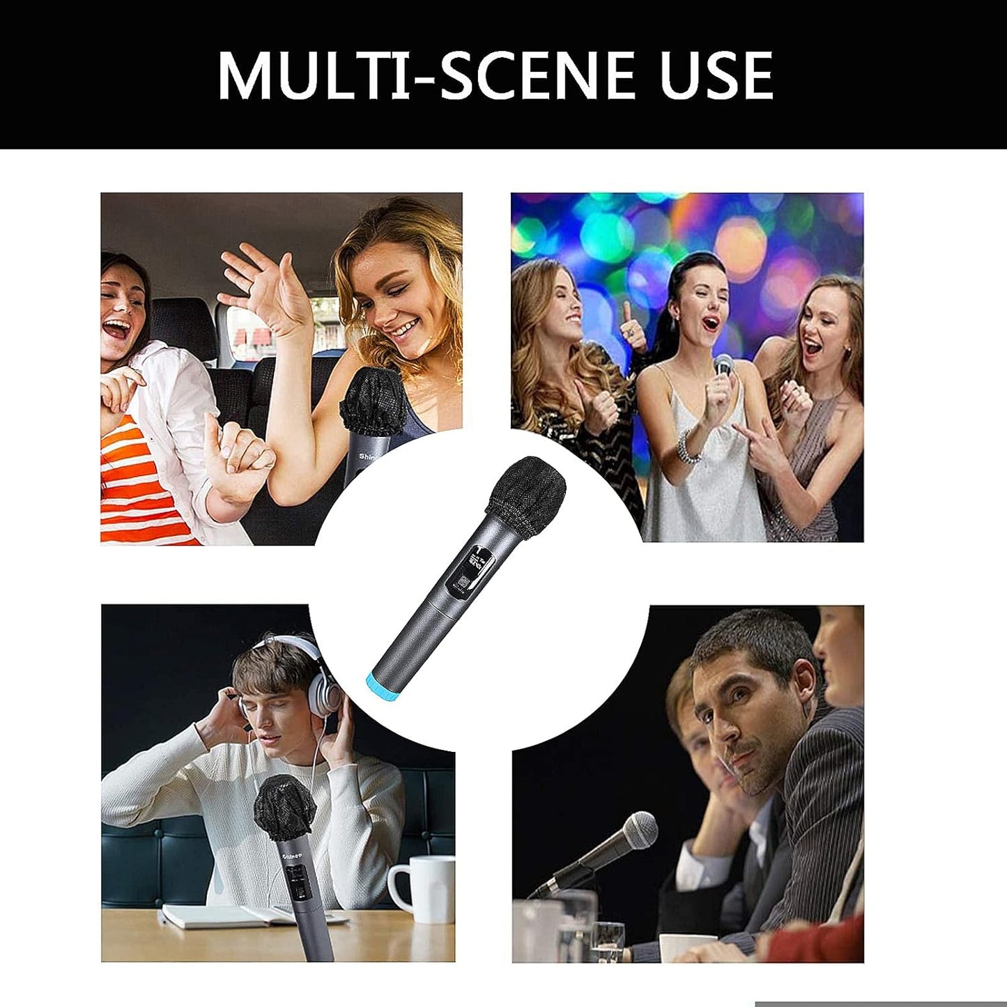 200 Pcs Disposable Microphone Cover Non-Woven Handheld Microphone Protective Cover Individually Wrapped Clean and No-Odor Windscreen Mic Covers for KTV & Karaoke (Black)