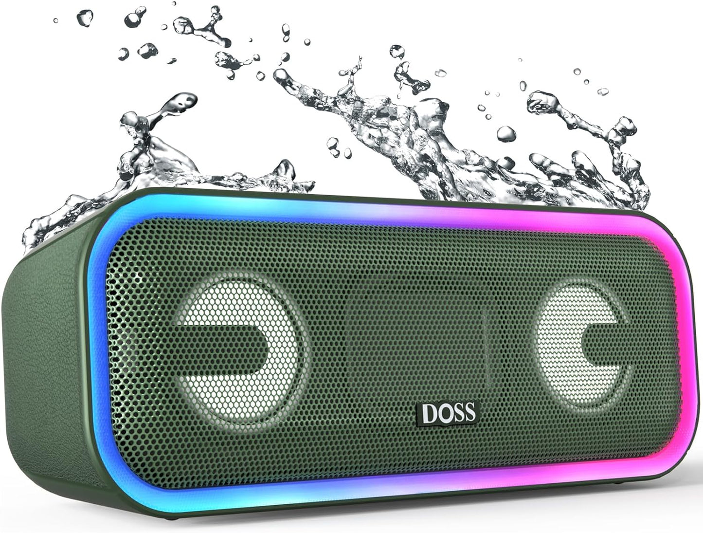 DOSS Soundbox Pro+ Bluetooth Speaker with 24W Impressive Sound, Booming Bass, IPX6 Waterproof, 15Hrs Playtime, Wireless Stereo Pairing, Mixed Colors Lights, 66 FT- Grey