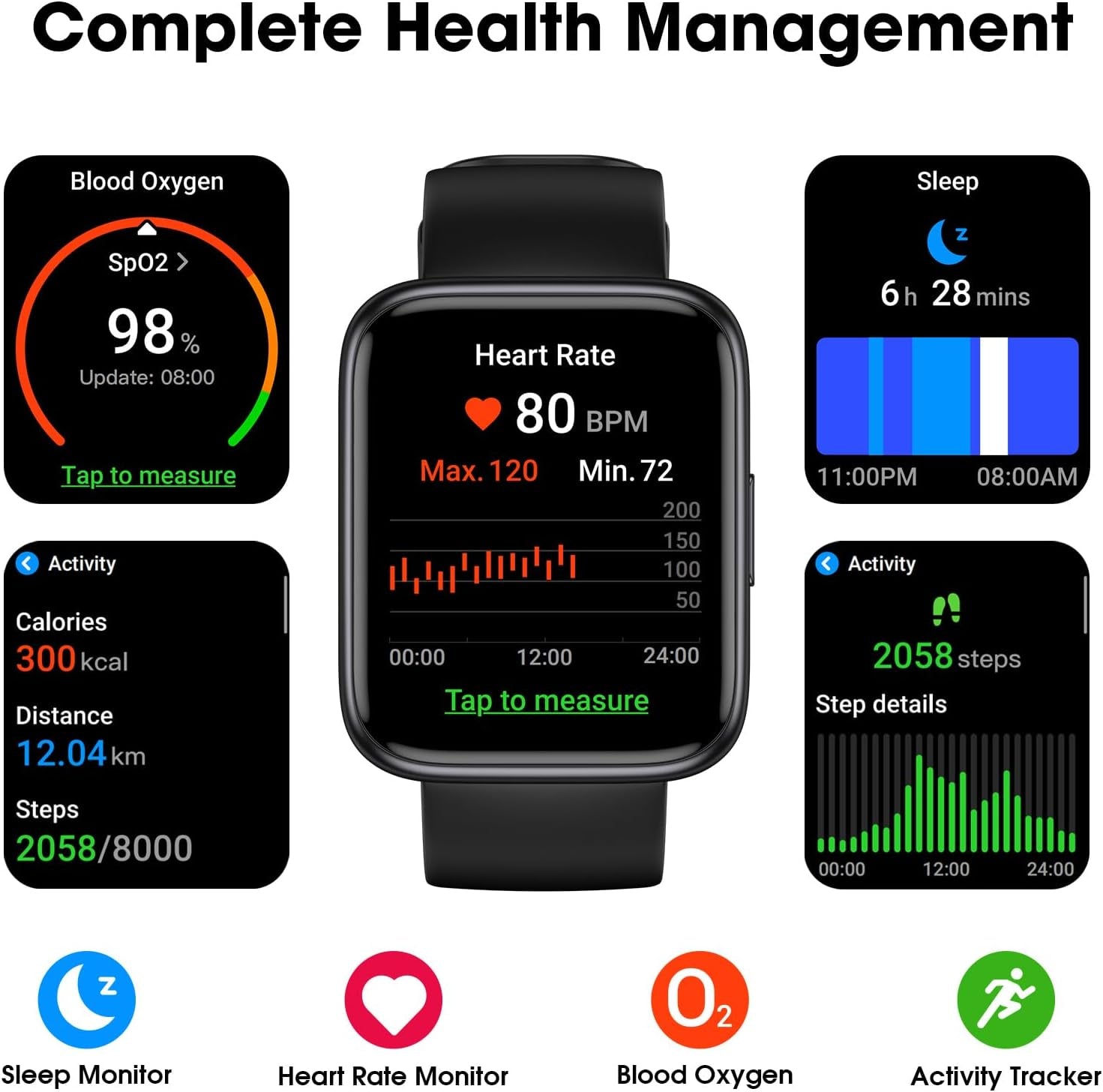 EURANS Smart Watch No App/Phone Required, Long Battery Life Fitness Tracker Watch,Hd Screen, Waterproof Activity Tracker with Step Counter for Walking, Pedometer, Calories Tracker for Men Women