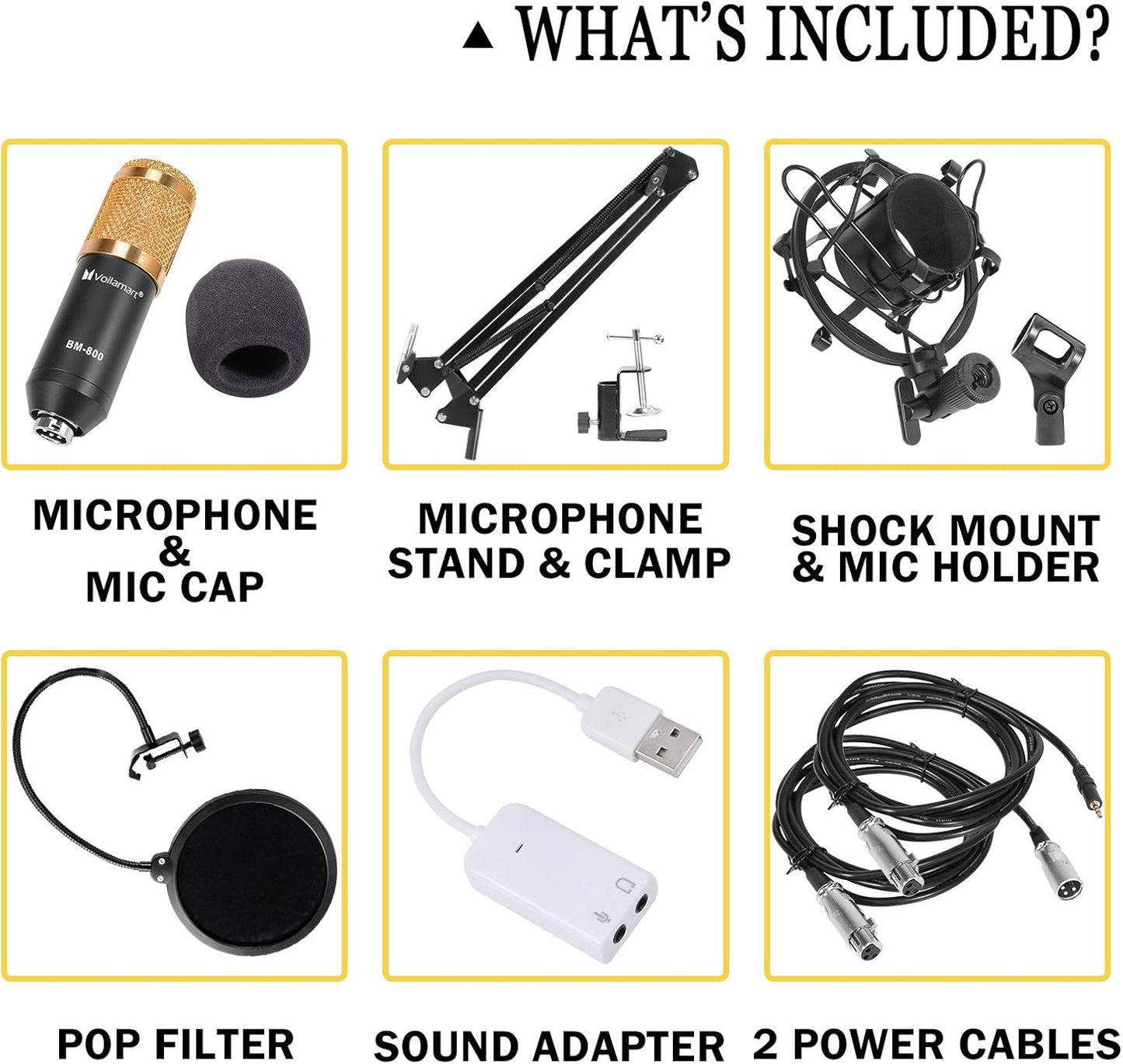 Voilamart USB Streaming Podcast Microphone, Condenser Microphone Set BM-800 with Adjustable Recording, Suspension Scissor Arm Stand, Shock Mount, Podcast Condenser Microphone for Youtube, Recording