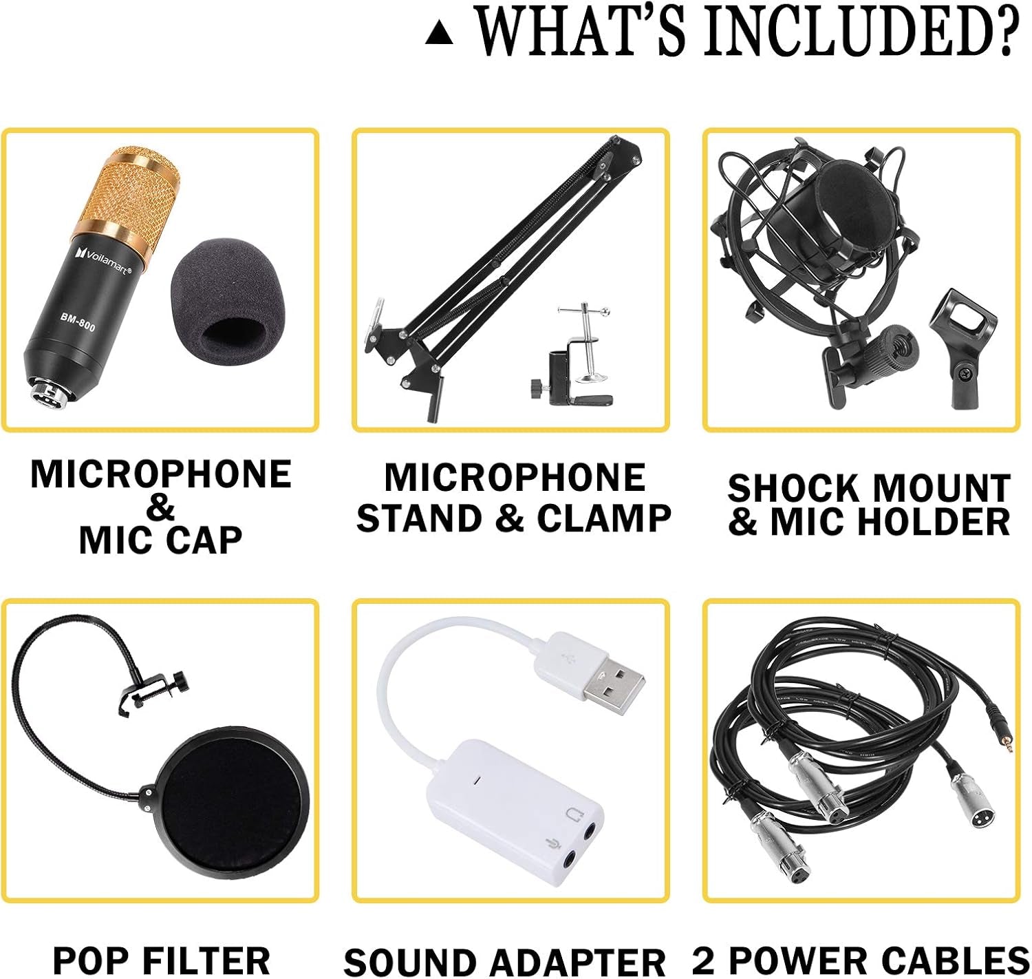 Voilamart USB Streaming Podcast Microphone, Condenser Microphone Set BM-800 with Adjustable Recording, Suspension Scissor Arm Stand, Shock Mount, Podcast Condenser Microphone for Youtube, Recording