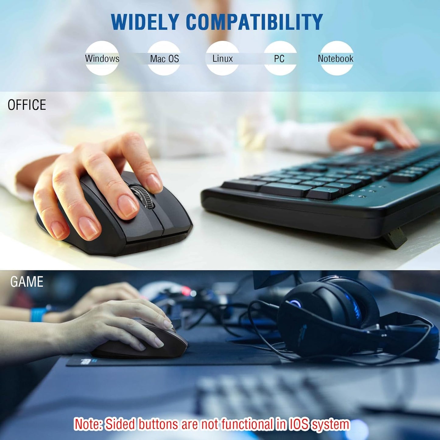 E-YOOSO Wireless Mouse for Laptop, Portable Optical Computer Mouse, 6 Buttons, Cordless 2.4Ghz with USB Receiver, 5-Level 4800 DPI, 18 Months Battery Life, for PC, Chromebook, Windows, Mac