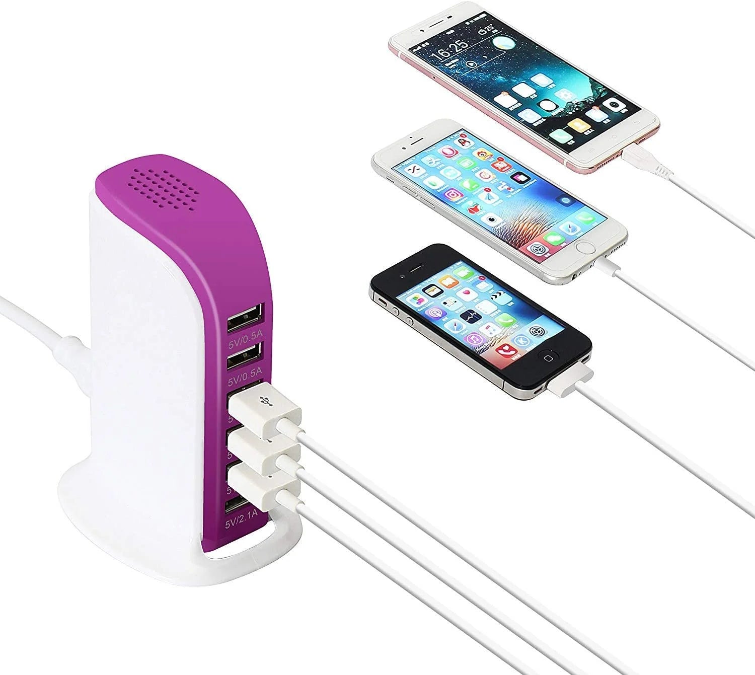 6-Port USB Wall Charger Desktop Charging Station Quick Charge 2.1,Compatible with Compatible with Phones,Tablets,Smartphones and More(Rose Red)