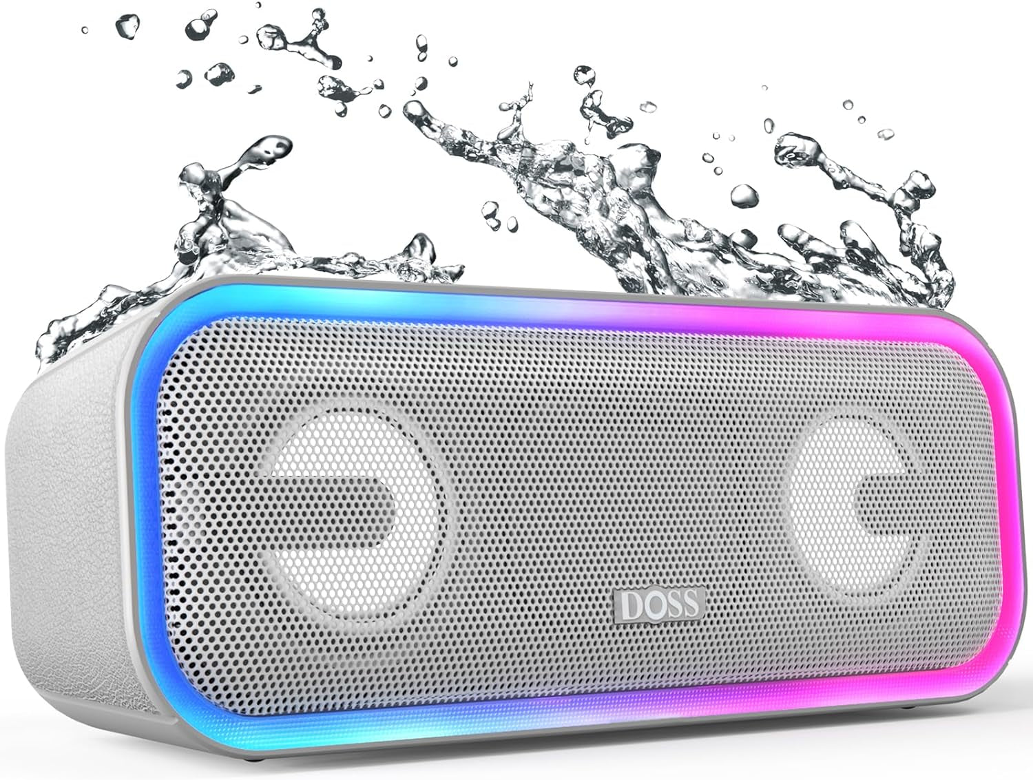 DOSS Soundbox Pro+ Bluetooth Speaker with 24W Impressive Sound, Booming Bass, IPX6 Waterproof, 15Hrs Playtime, Wireless Stereo Pairing, Mixed Colors Lights, 66 FT- Grey