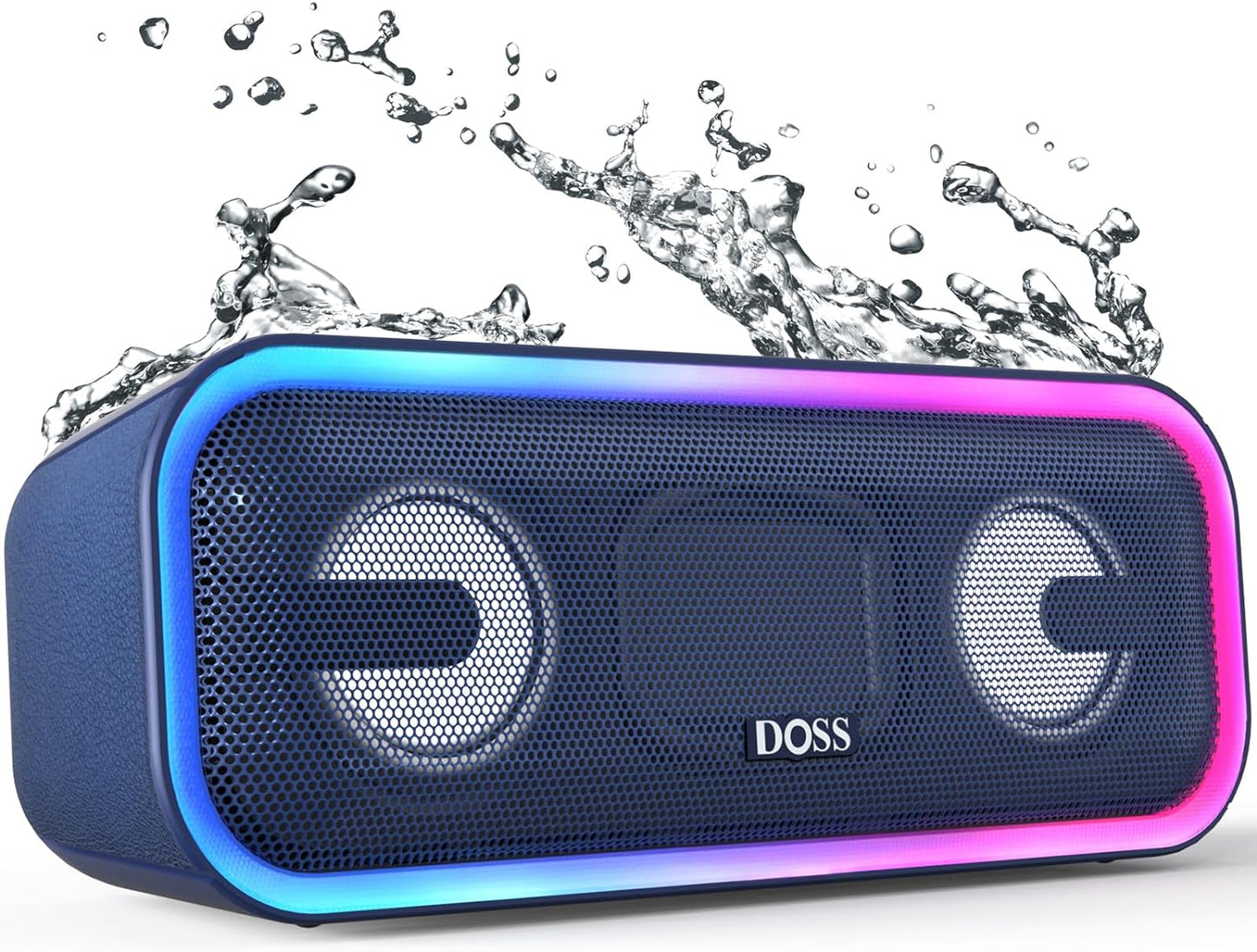 DOSS Soundbox Pro+ Bluetooth Speaker with 24W Impressive Sound, Booming Bass, IPX6 Waterproof, 15Hrs Playtime, Wireless Stereo Pairing, Mixed Colors Lights, 66 FT- Grey