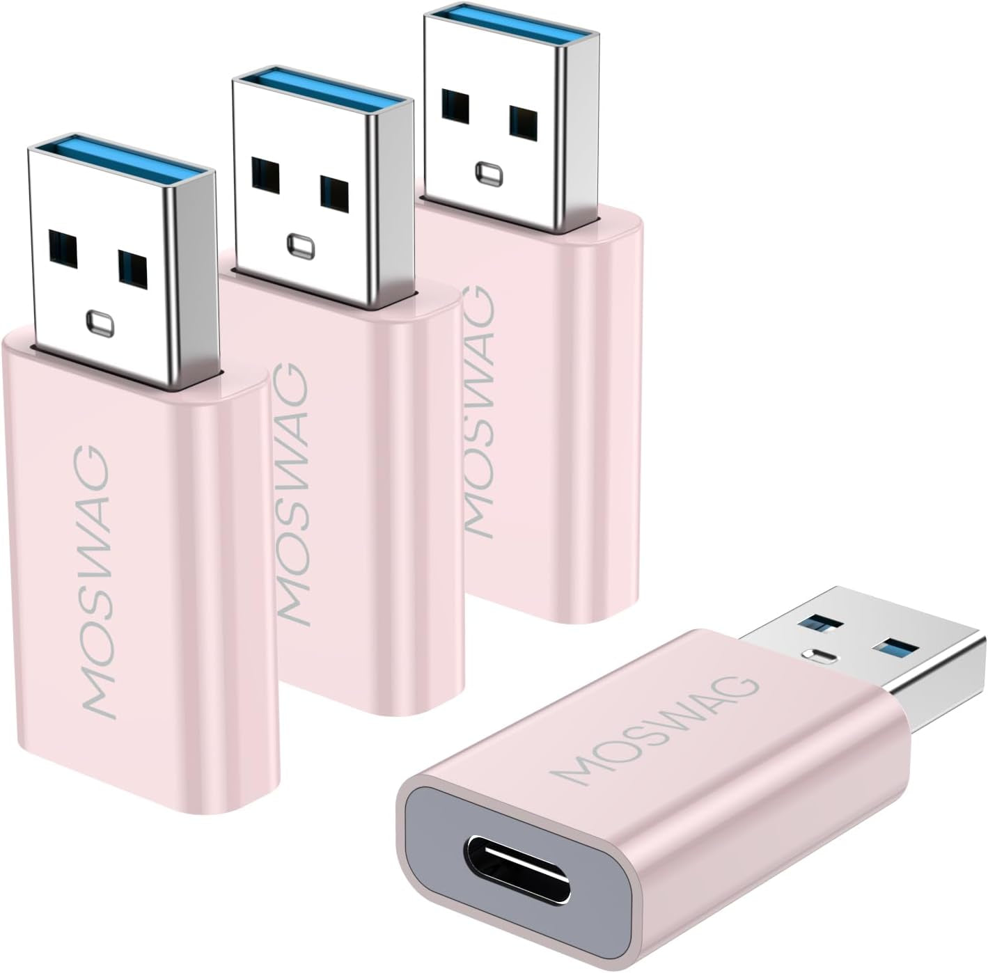 MOSWAG 3 Pack USB C to USB Adapter - Male to Female, Type-C to Type a Compatible with Apple Magsafe Charger, Mac, Laptops and Pcs