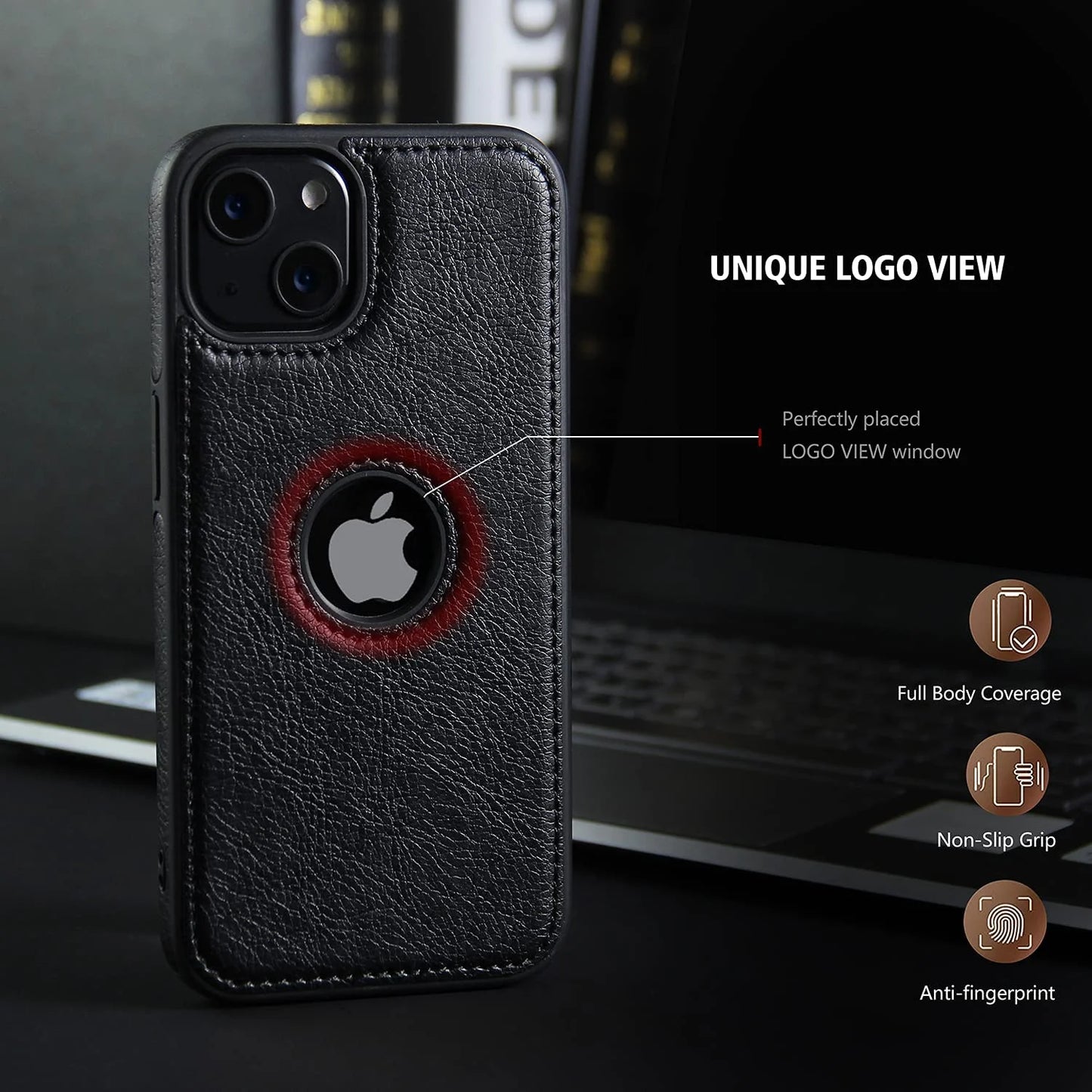 Compatible with Iphone 13 Case Premium Leather TPU Hybrid Case Cover,Black