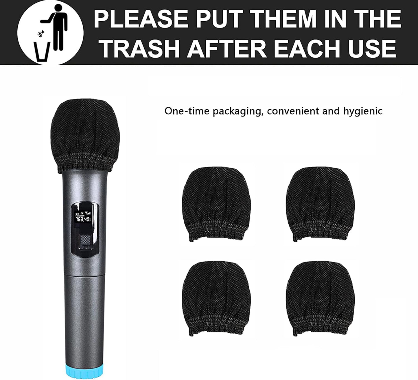 200 Pcs Disposable Microphone Cover Non-Woven Handheld Microphone Protective Cover Individually Wrapped Clean and No-Odor Windscreen Mic Covers for KTV & Karaoke (Black)