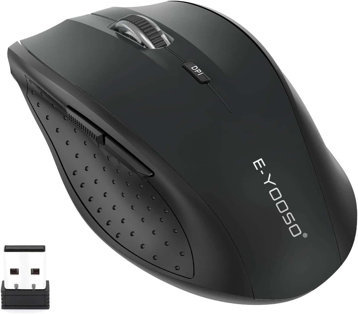 E-YOOSO Wireless Mouse for Laptop, Portable Optical Computer Mouse, 6 Buttons, Cordless 2.4Ghz with USB Receiver, 5-Level 4800 DPI, 18 Months Battery Life, for PC, Chromebook, Windows, Mac