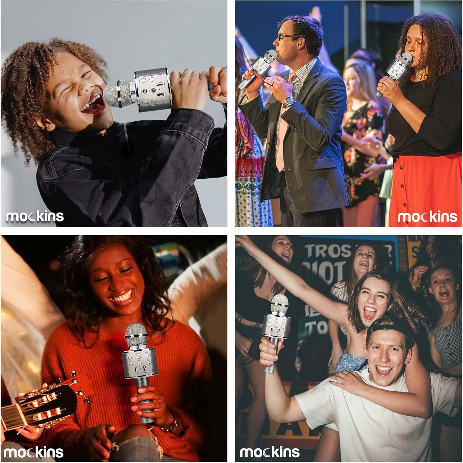 Mockins Silver Bluetooth Karaoke Microphone for Kids with Built in Bluetooth Microphone Wireless Speaker| Wireless Microphone Karaoke Compatible with Ios & Android | All-In-One Karaoke Mic