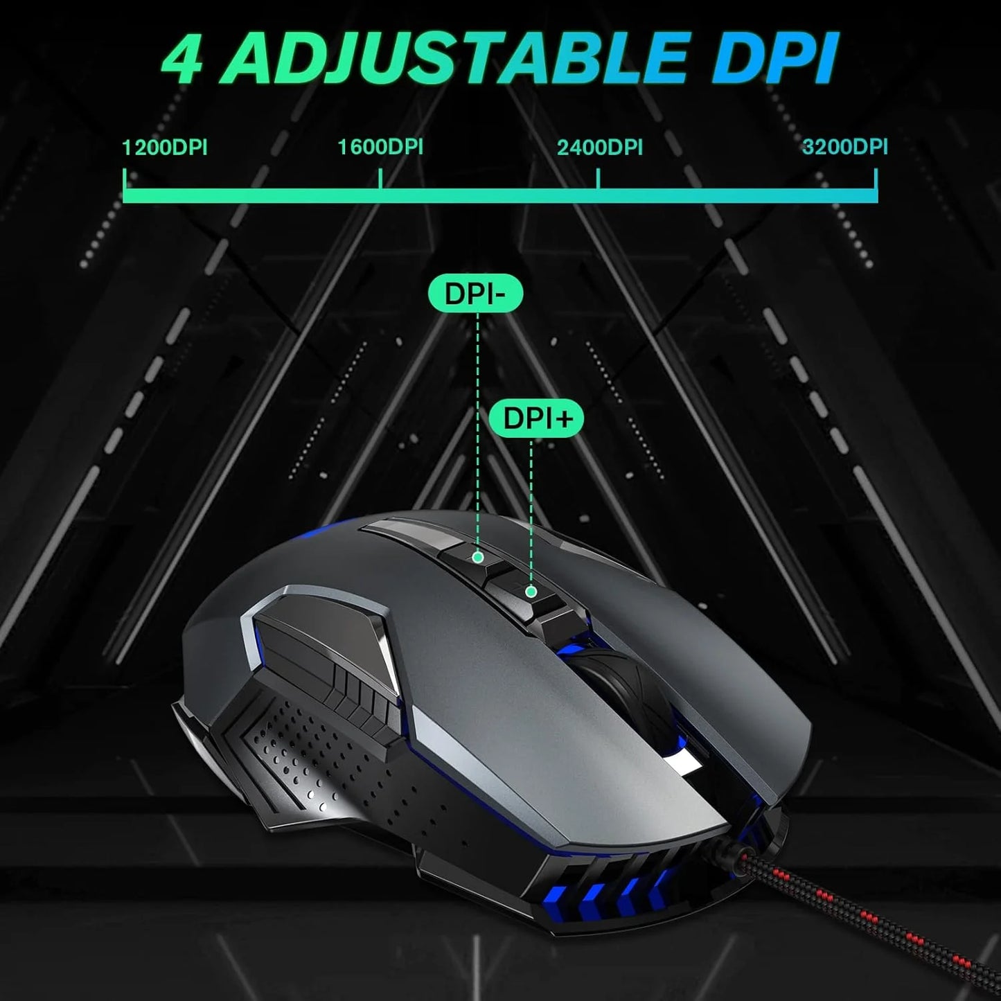 Gaming Mouse Wired RGB PC Gaming Mice, 4 Color Backlight, Ergonomic Optical Computer Wired Mouse with Fire Button for Desktop PC Laptop Gamer & Work
