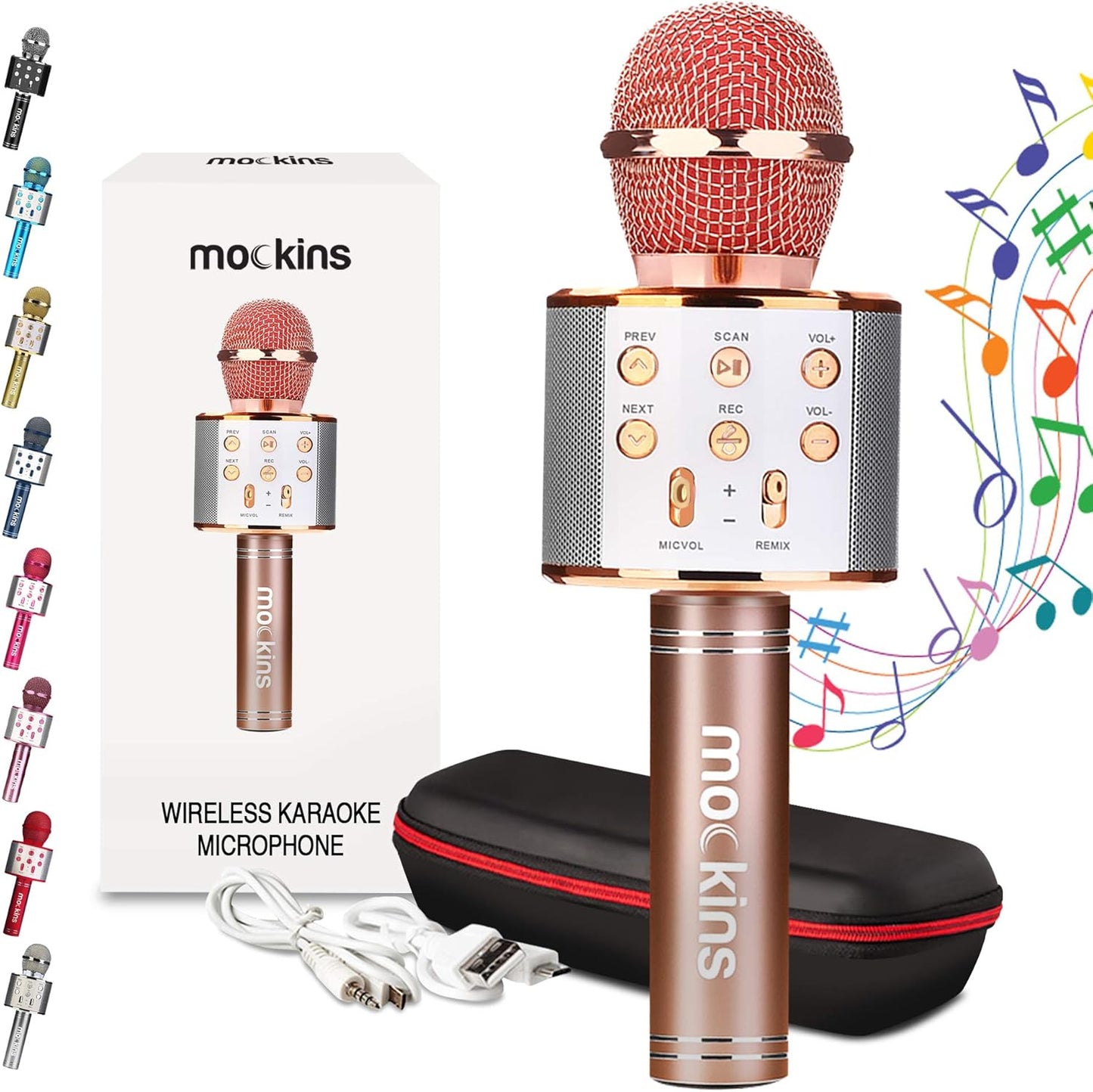 Mockins Silver Bluetooth Karaoke Microphone for Kids with Built in Bluetooth Microphone Wireless Speaker| Wireless Microphone Karaoke Compatible with Ios & Android | All-In-One Karaoke Mic