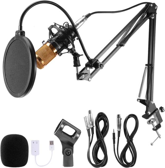 Voilamart USB Streaming Podcast Microphone, Condenser Microphone Set BM-800 with Adjustable Recording, Suspension Scissor Arm Stand, Shock Mount, Podcast Condenser Microphone for Youtube, Recording