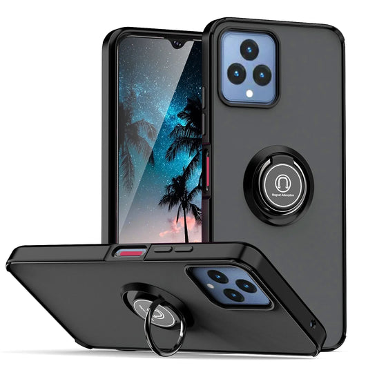 for T-Mobile Revvl 6X 5G / Revvl 6 5G Phone Case, 360 Degrees Rotating Metal Ring Magnetic Support Kickstand Cover (Black)