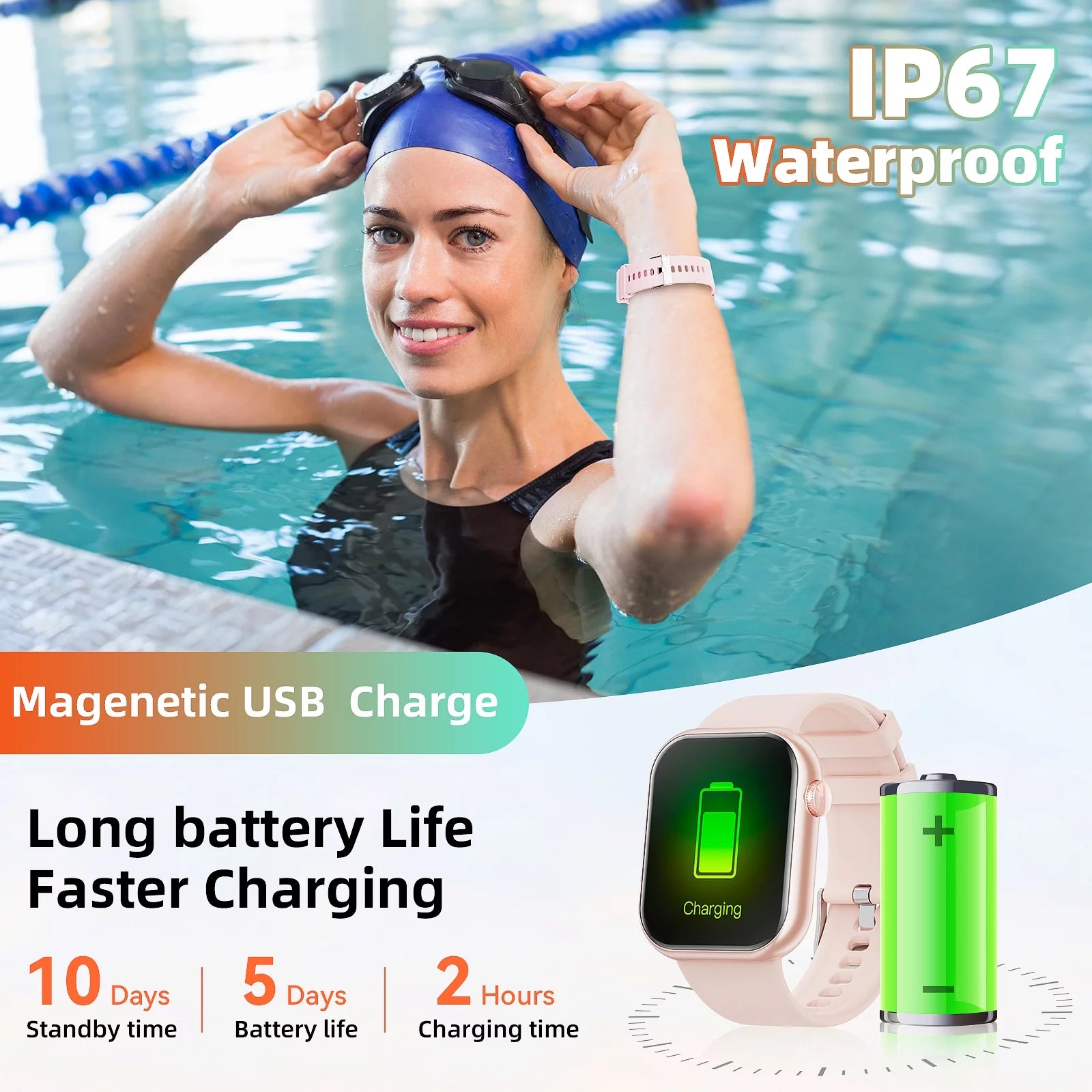 2025 New 1.85-Inch Men Women'S Smartwatch with Answer/Make Calls/100 Sports Modes/Message Reminder, IP67 Waterproof Fitness Tracker Fits for Android Iphone Devices(Pink)