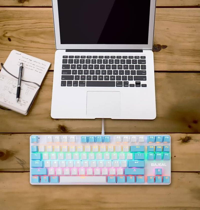 FKZ Bajeal Mechanical Keyboard,Hotswap 87 Keys Keyboard,Usb Wired Blue Switch Keyboard Shine-Through Keycaps,Rgb Backlit Gaming TKL Tenkeyless Keyboard (White Blue)