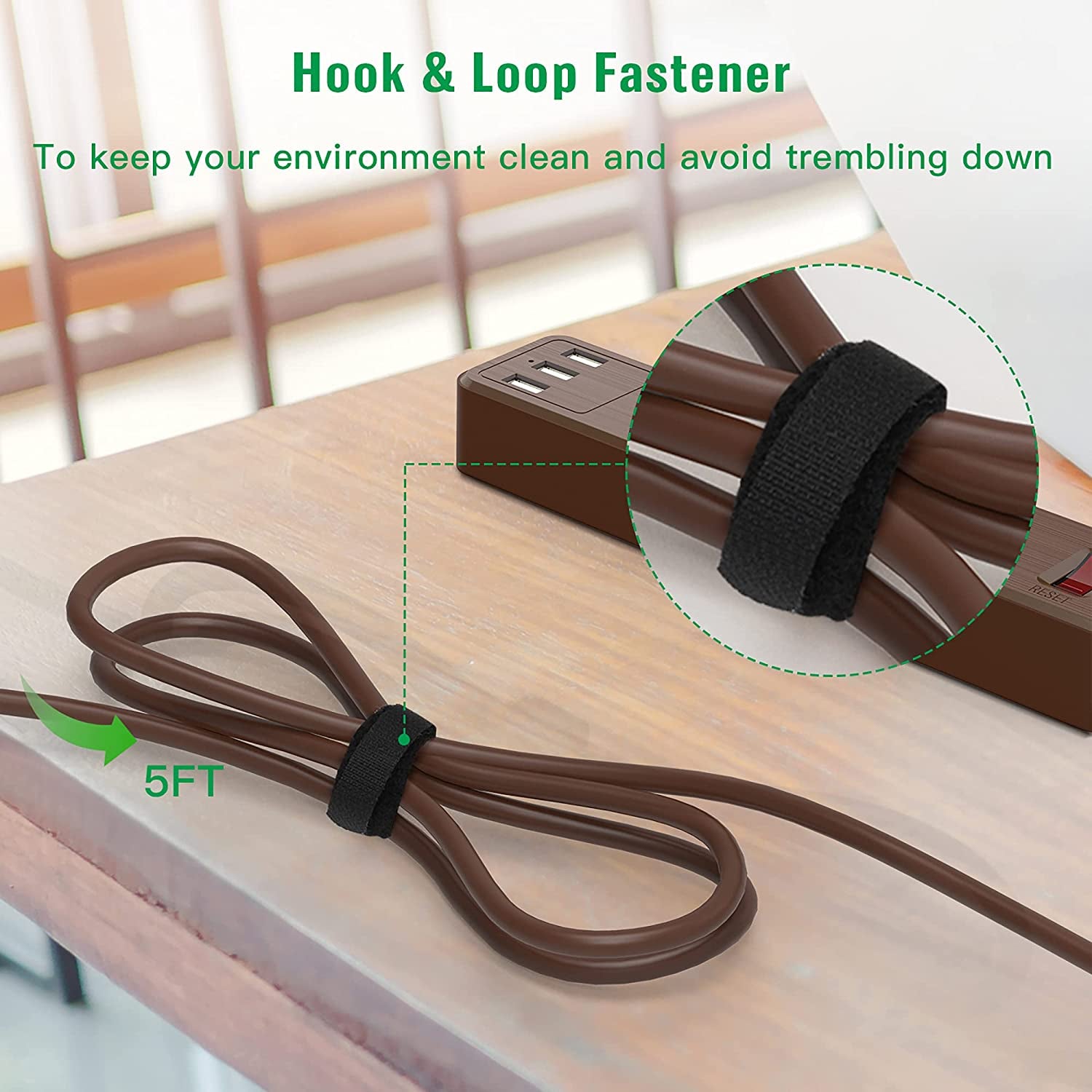 4.5 Ft 10A Surge Protector Power Strip with 5 Outlets & 3 USB Ports, Mountable Light, Brown