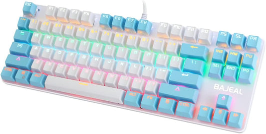 FKZ Bajeal Mechanical Keyboard,Hotswap 87 Keys Keyboard,Usb Wired Blue Switch Keyboard Shine-Through Keycaps,Rgb Backlit Gaming TKL Tenkeyless Keyboard (White Blue)