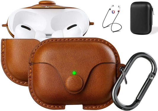 Maxjoy for Airpods Pro 2 Case Leather, Airpods Pro Leather Case Cover with Keychain Airpod Strap Compatible with Apple Airpod Pros 2Nd Generation 2023 2022/Airpods Pros 2019 (Front LED Visible), Brown