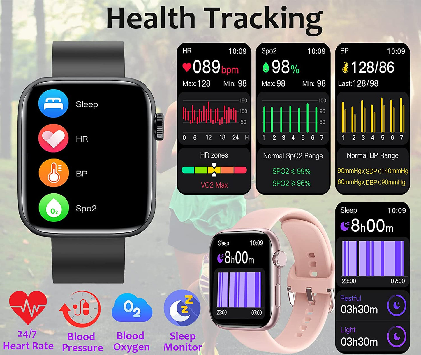 Feifuns Smart Watch Answer Make Call/Voice Control for Android Ios Phones, IP67 Waterproof Activity Tracker with Blood Pressure Heart Rate Spo2 Sleep, 28 Sports Watch for Unisex Adults White