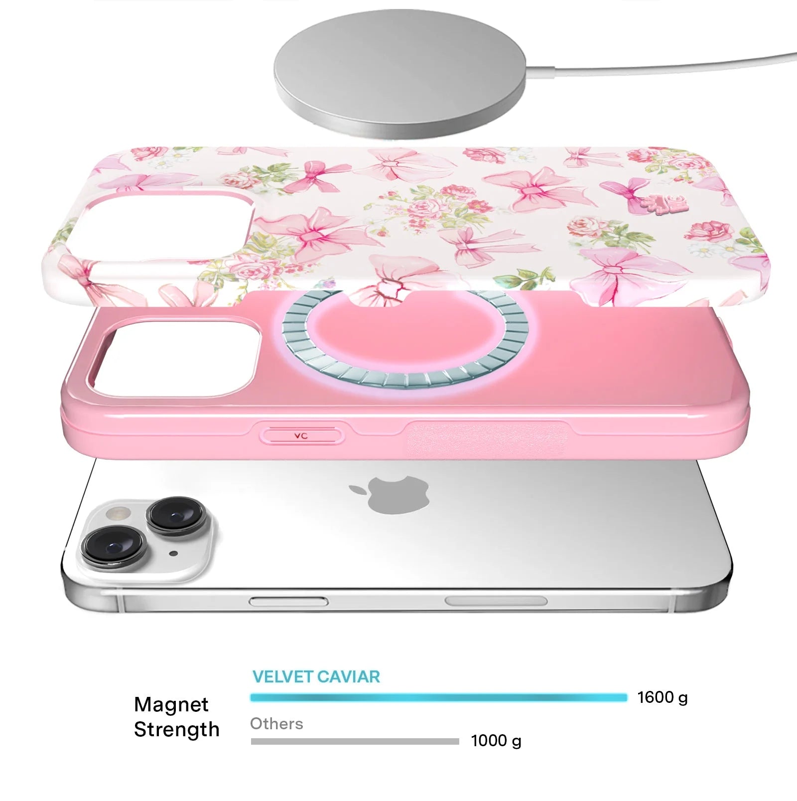 for Cute Iphone 15 Case Compatible with Magsafe - Protective Phone Cases for Women - Posie Pink Bow Floral