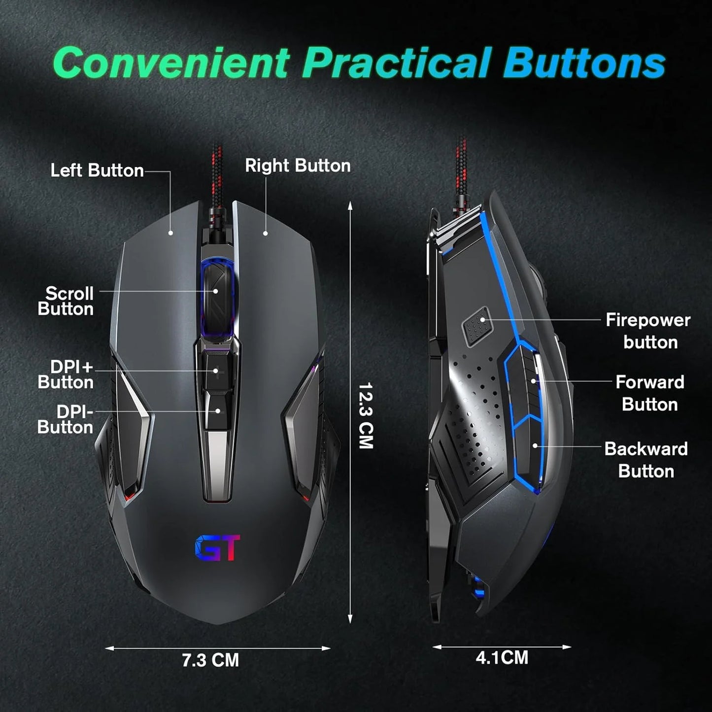 Gaming Mouse Wired RGB PC Gaming Mice, 4 Color Backlight, Ergonomic Optical Computer Wired Mouse with Fire Button for Desktop PC Laptop Gamer & Work
