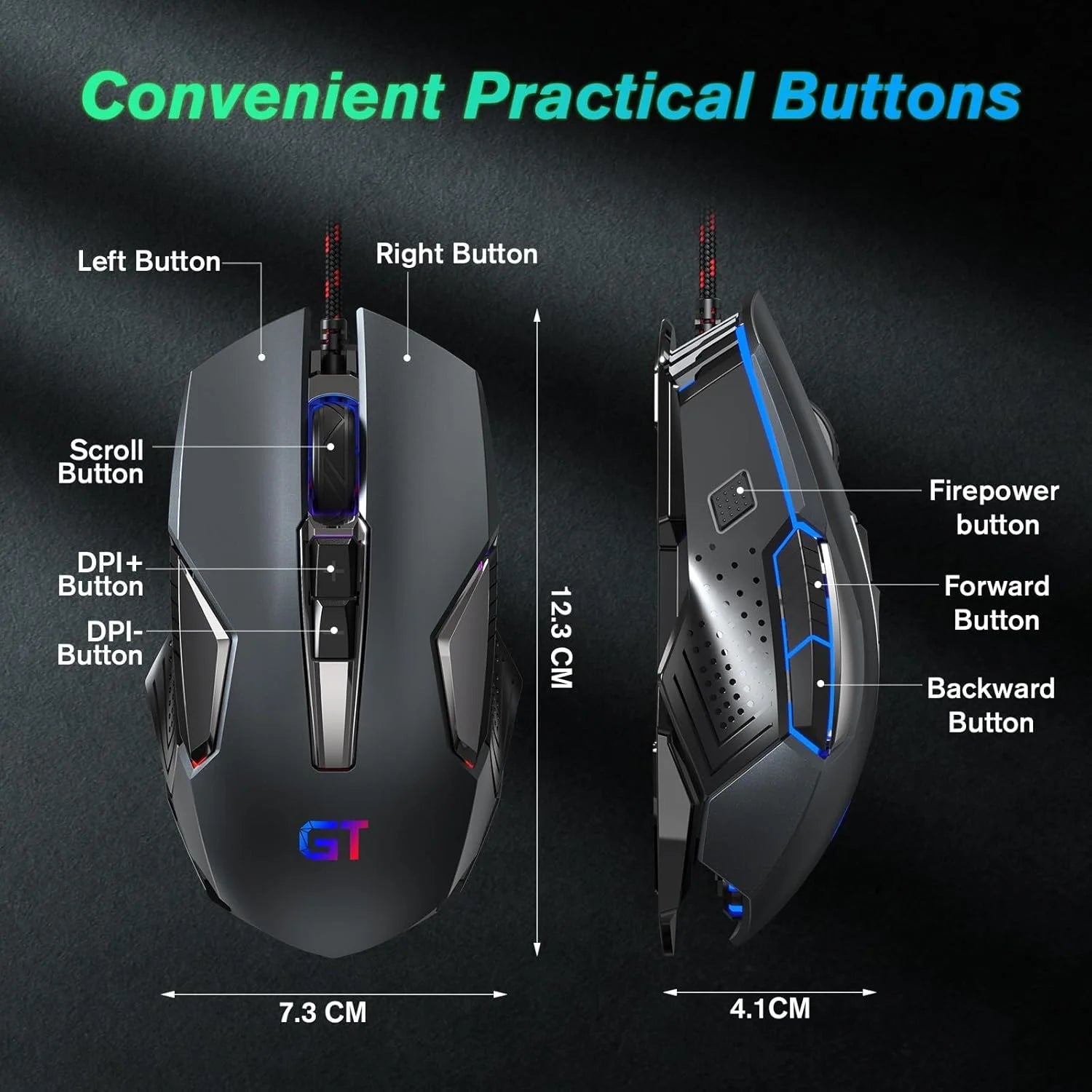 Gaming Mouse Wired RGB PC Gaming Mice, 4 Color Backlight, Ergonomic Optical Computer Wired Mouse with Fire Button for Desktop PC Laptop Gamer & Work