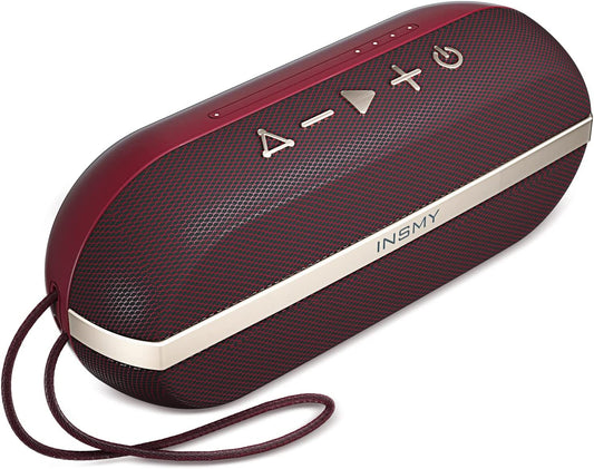INSMY Portable Bluetooth Speakers, IPX7 Waterproof Floating 20W Wireless Speaker Loud Sound Rich Bass, Stereo Pairing Max 40W, 24 Hours Built-In Mic for Outdoors Camping Pool (Red)