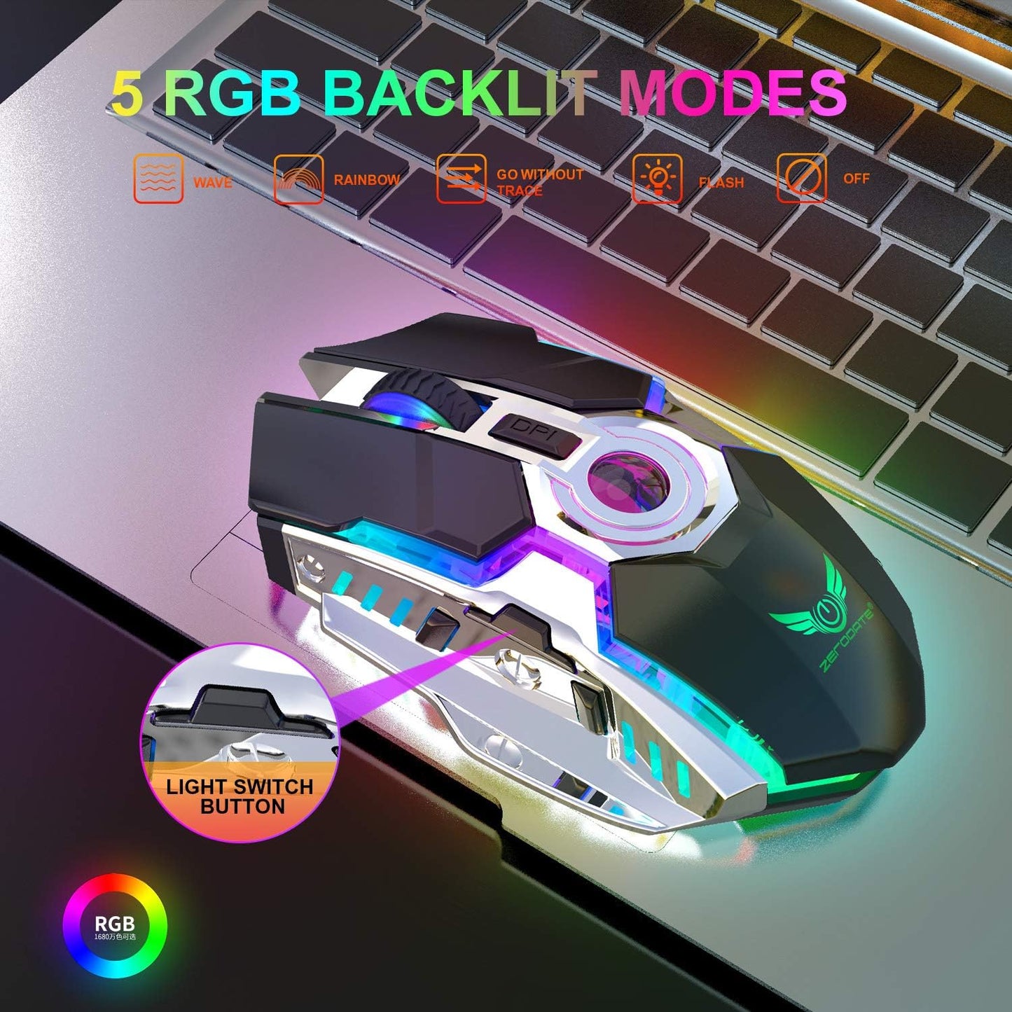 HXMJ- Rechargeable Wireless Gaming Mice with USB Receiver and Decompress Crystal Ball-Black