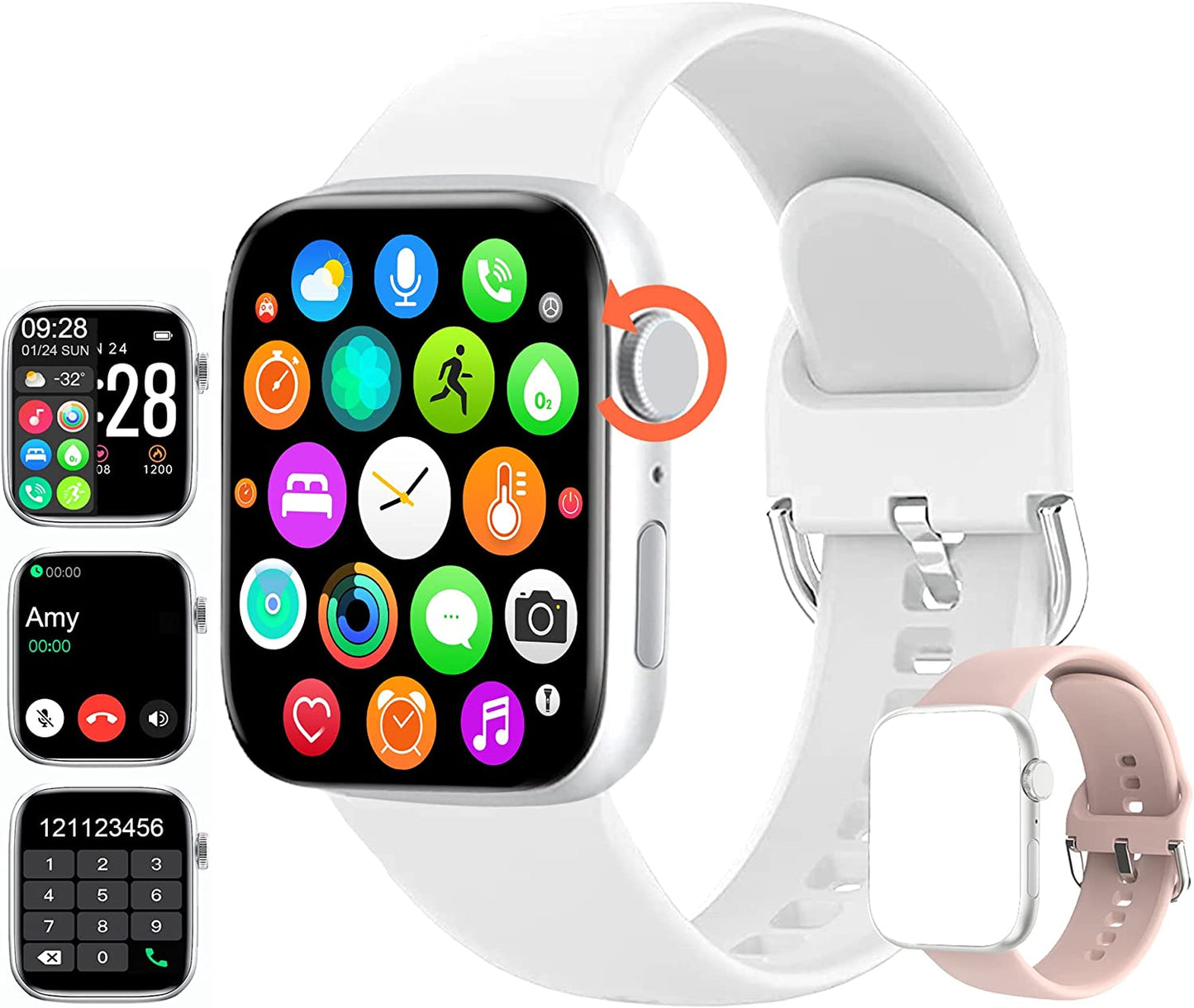 Feifuns Smart Watch Answer Make Call/Voice Control for Android Ios Phones, IP67 Waterproof Activity Tracker with Blood Pressure Heart Rate Spo2 Sleep, 28 Sports Watch for Unisex Adults White
