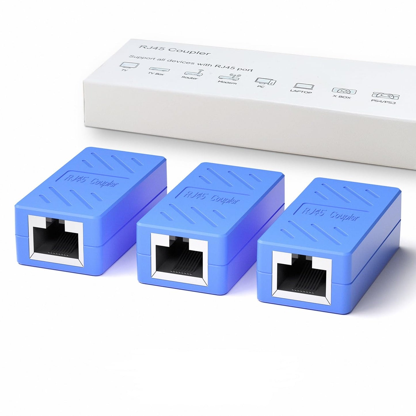 Dingsun RJ45 Coupler, Ethernet Extender for Cat7/Cat6/Cat5E/Cat5 Female to Female Ethernet Coupler Connector (5, Blue)