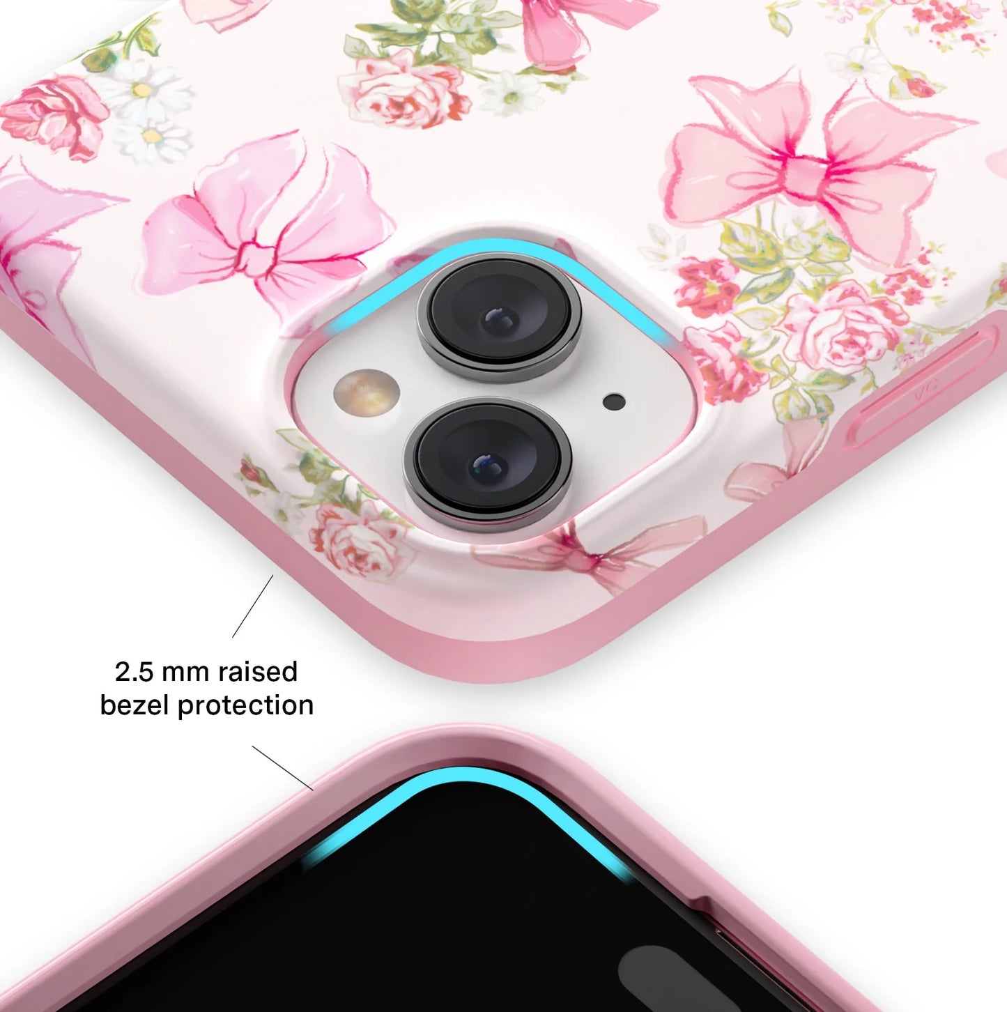 for Cute Iphone 15 Case Compatible with Magsafe - Protective Phone Cases for Women - Posie Pink Bow Floral