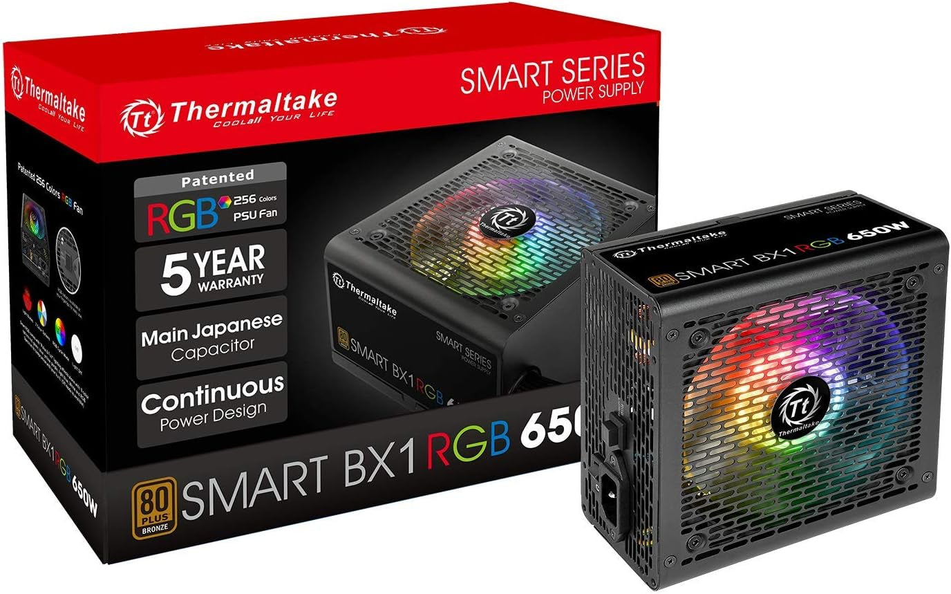 Thermaltake Smart BX1 RGB 80+ Bronze 550W Sli/Crossfire Haswell Ready Continuous Power ATX12V V2.31 / EPS 12V Non-Modular Power Supply 5 Year Warranty PS-SPR-0550NHFABU-1