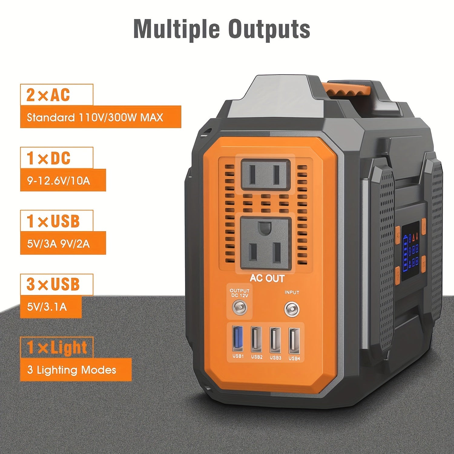 [280Wh Portable Power Station] 300W Portable Power Station - 280Wh Compact Lithium-Ion Battery Charger with Dual 110V AC Outlets, DC & USB QC3.0 Outputs, LED Flashlight, Built-in Cooling Vents for Camping, RV, Emergency Home