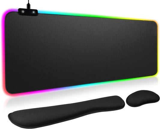 [3-In-1]Rgb Led Gaming Mouse Pad with Wrist Support,Ivienx Gaming Keyboard Mat Mouse Pad[31.5×11.8 In][Black],Light up Mouse Pad Mouse Pad Wrist Support with [15 Light Modes][2 Brightness Levels]