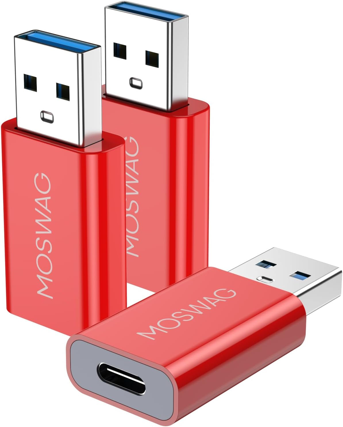 MOSWAG 3 Pack USB C to USB Adapter - Male to Female, Type-C to Type a Compatible with Apple Magsafe Charger, Mac, Laptops and Pcs