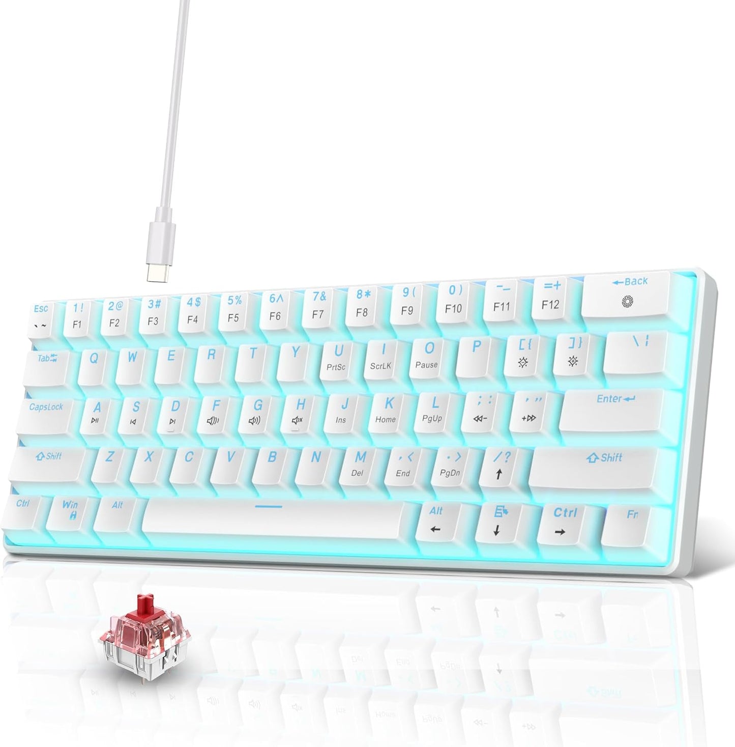 Snpurdiri 60% Wired Mechanical Keyboard, Mini Gaming Keyboard with 61 Keys for PC, Windows XP, Win 7, Win 10 (Black-Red, Red Switches)