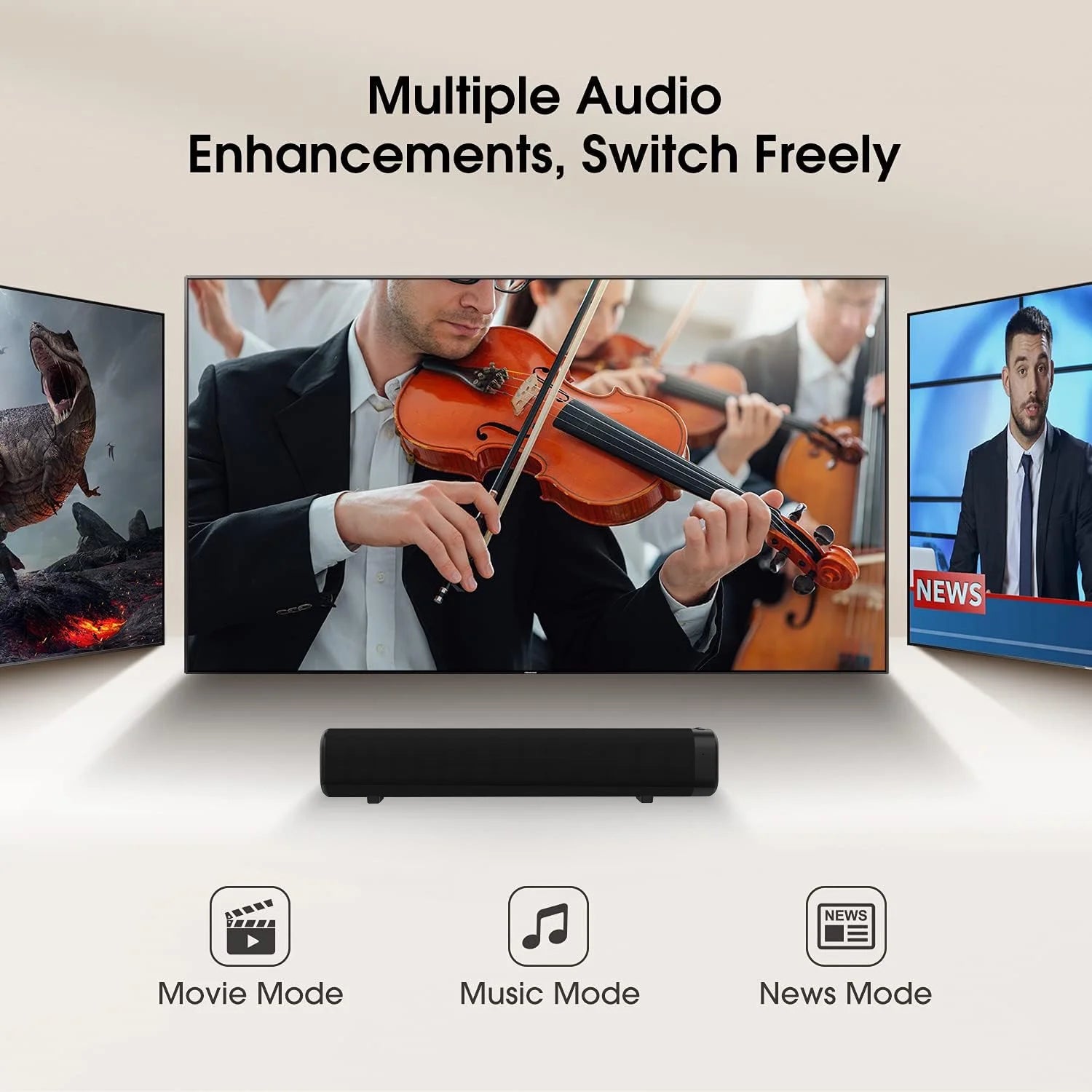 Sound Bar with Subwoofer, Wired & Wireless Bluetooth Soundbar for TV, 3D Surround Home Audio TV Speakers