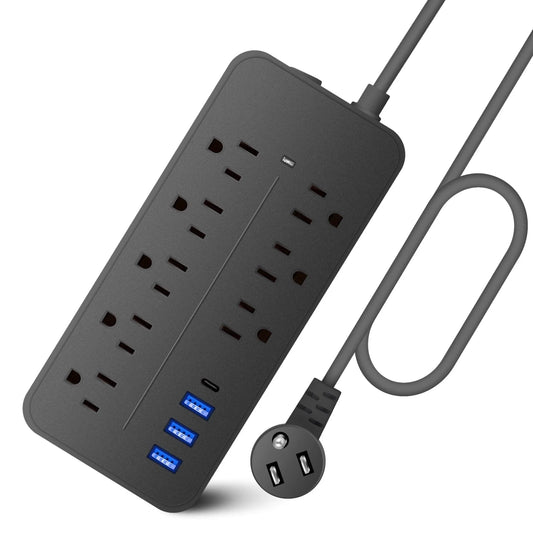 Surge Protector Power Strip with USB, with 8 Outlets and 3 USB Ports and 1 USB C, 4Ft Flat Extension Cord for Home Office, ETL Listed, Black