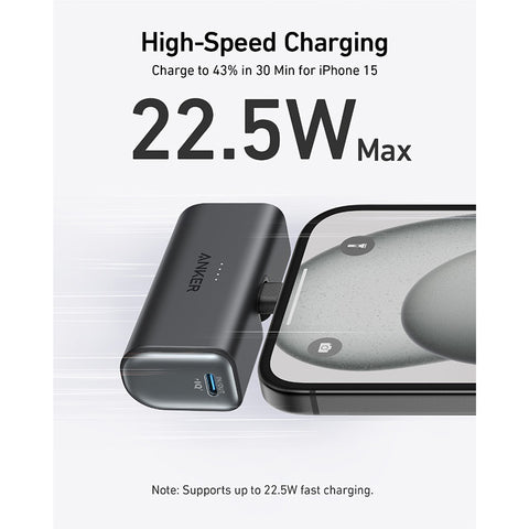 Refurbished--Anker Nano Power Bank with Built-in Foldable USB-C Connector, 5,000mAh Portable Charger 22.5W, for iPhone 15/15 Plus/15 Pro/15 Pro Max, Samsung S22/23 Series, iPad Pro/Air, AirPods, and More