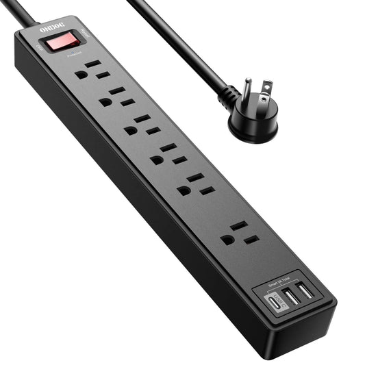 6 Ft Extension Cord Power Strip - 6 AC Outlets and 3 USB Ports Surge Protector(2100J), ETL