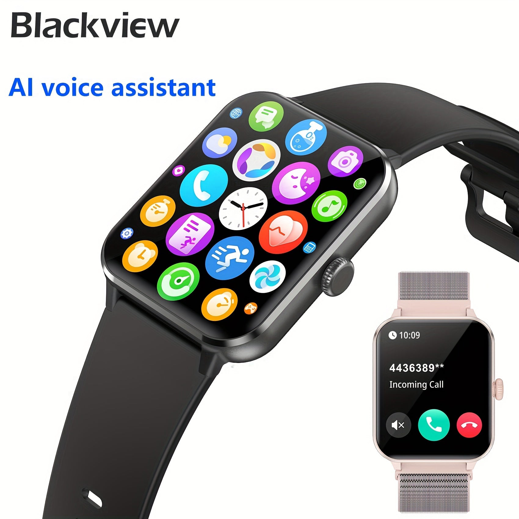 Blackview R50 Smart Watch With Wireless Call Answer\Make Call, 1.85 Inch HD Full Touchscreen, Case Made Of PC And Scratch Resistant Glass, 24H Monitoring, Sleep Monitoring, Sports Tracker, Pedometer, Music Photo Watch With Mi