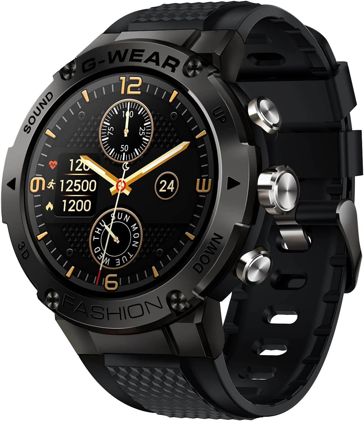 Smart Watches for Men, Sport Fitness Watch with IPS Screen/Bluetooth Calling/Auto Heart Rate Monitor/Blood Pressure/Spo2/Sleep Monitor/Waterproof, Fashion Smartwatch（Black）