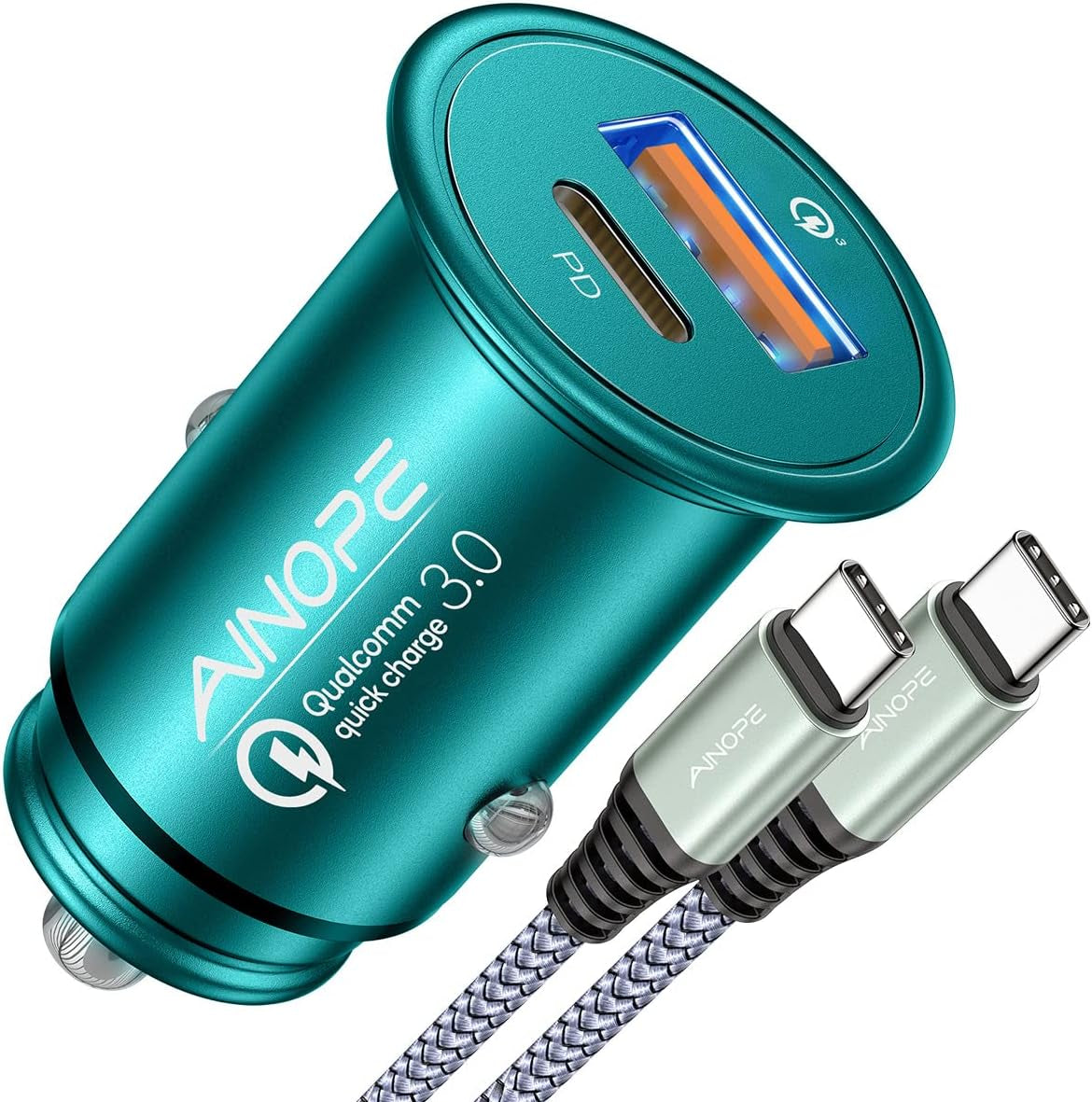 AINOPE USB C Car Charger Super Mini All Metal 54W Fast USB Car Charger PD&QC 3.0 Dual Port Car Adapter Compatible with Iphone 15 Pro Max 14 13 12 11 Pro Max XR XS Max 8 Galaxy S21/20-Red