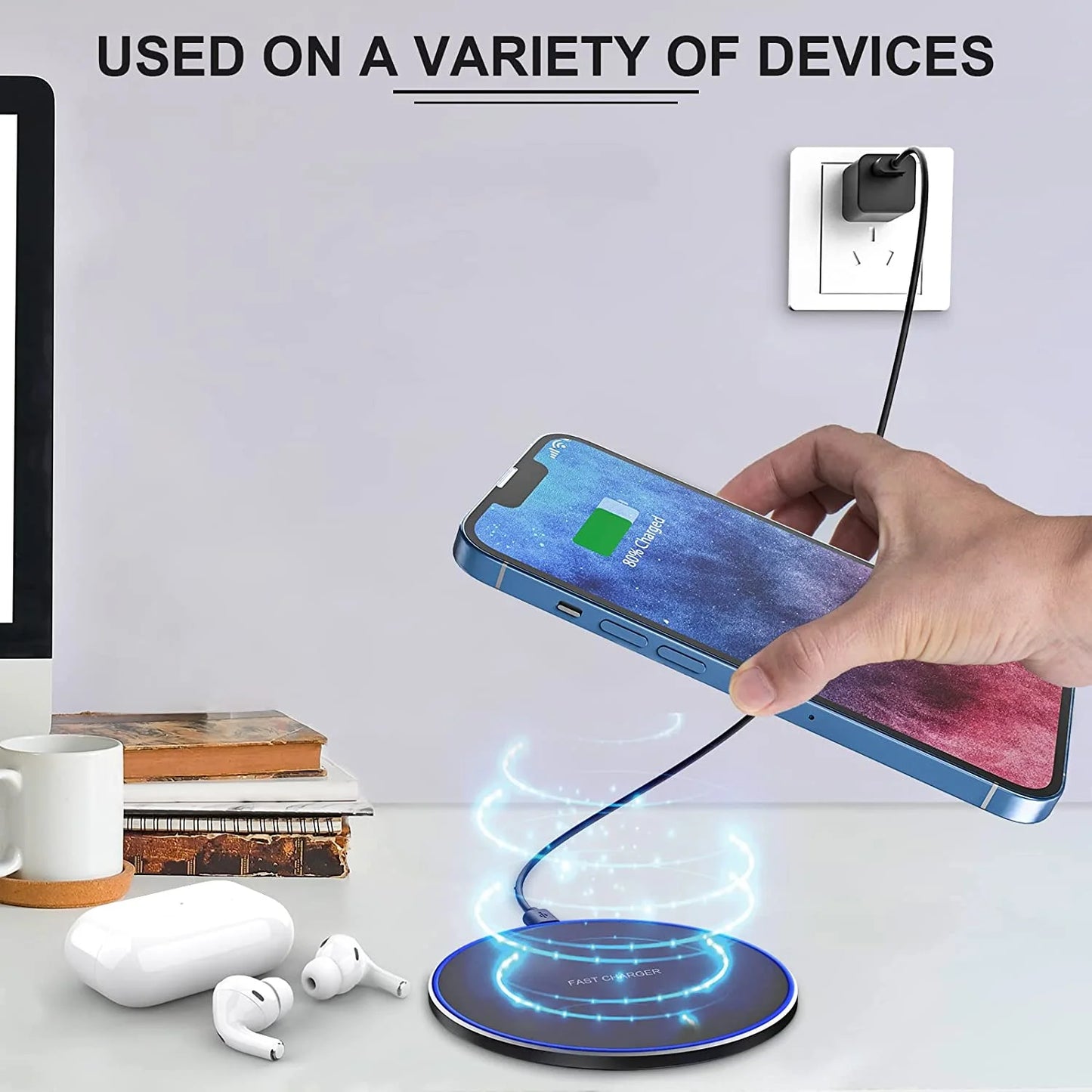 Wireless Charger, 10W Fast Wireless Charging Pad Station for Iphone 13/13 Pro/13 Pro Max/13 Mini/12/Se/11/X/Xr/8, Samsung Galaxy, Airpods/Airpods Pro, Huawei Mate 20 Pro/Mate 30/P50