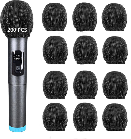 200 Pcs Disposable Microphone Cover Non-Woven Handheld Microphone Protective Cover Individually Wrapped Clean and No-Odor Windscreen Mic Covers for KTV & Karaoke (Black)